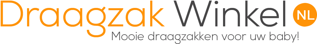 Grijs met oranje logo met de tekst Draagzak Winkel.