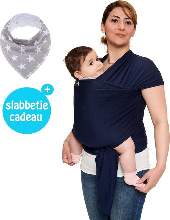 Baby Garden draagdoek donkerblauw - Ergonomisch - Original - Gratis slabbetje