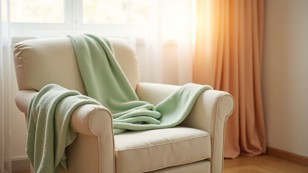 Rustige babykamer met een draagdoek over een stoel